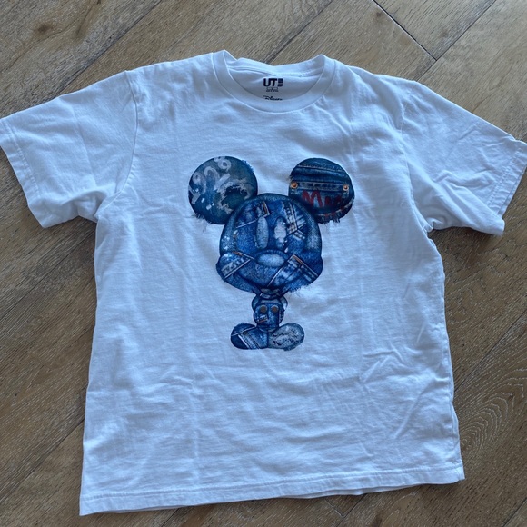 Disney Mickey kaws white tee with blue Jean print